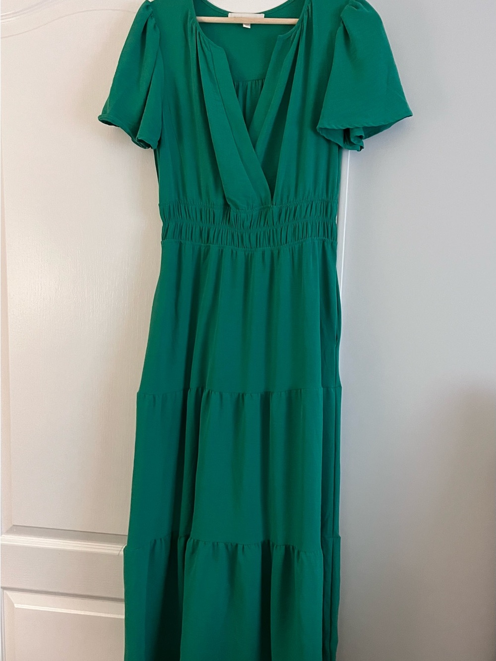 Green V-Neck Tiered Maxi Dress